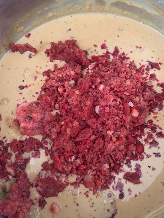 Step 1.1: Once the milk mixture has cooled, pour in the fruit pulp and the cream
