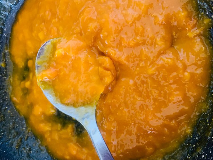 Step 1.1: In a small pan over medium heat, cook the mango-sugar mixture for 3-4 minutes until the sugar dissolves and the mixture becomes smooth