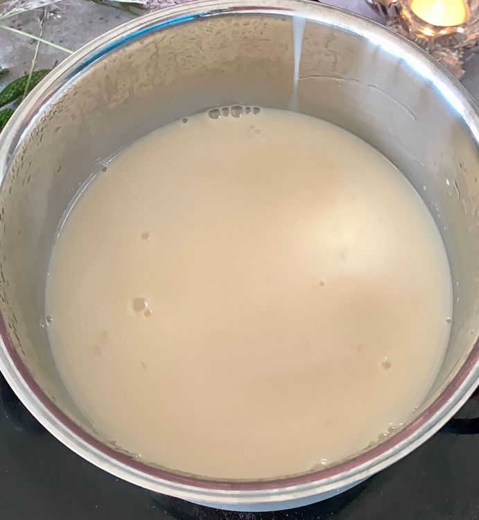 Step 1.1: Stir in the coconut milk and salt, and cook additional for 4-5 minutes while stirring