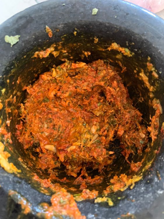 Step 1.1: In a bowl, combine the paste with salt, turmeric powder, Kashmiri red chilli powder, Kasuri methi, and lemon juice