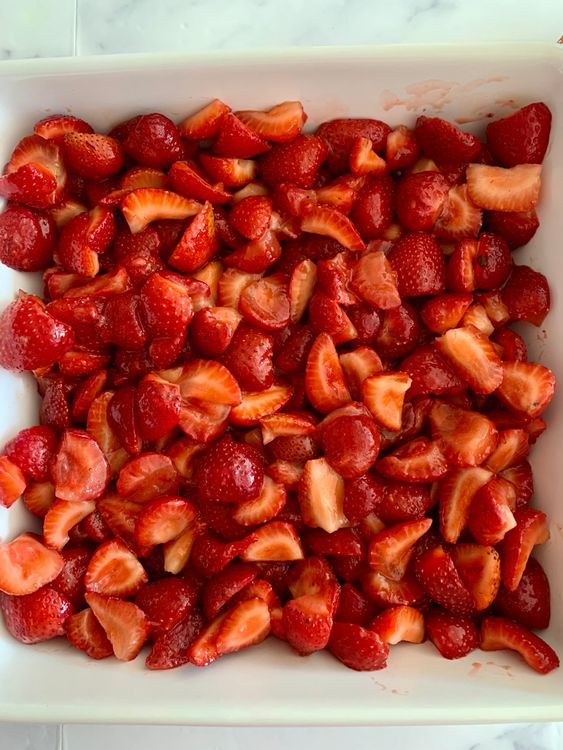 Step 3.1: Spread the strawberry filling evenly in a baking dish