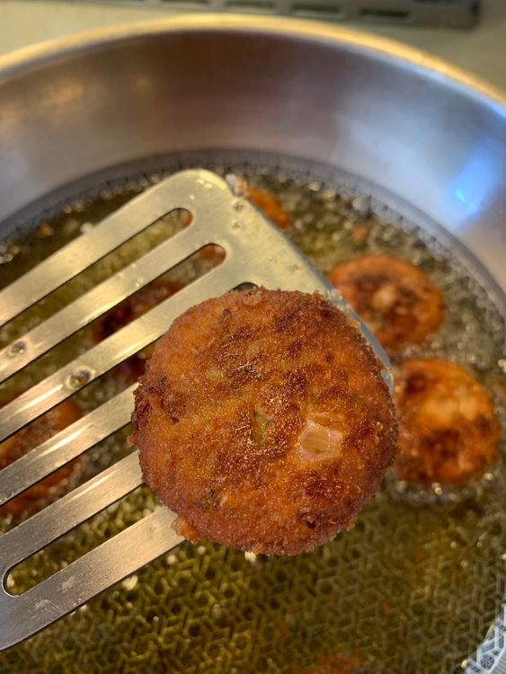 Step 1.1: Once the oil is hot, place the kebabs (in batches) in it and fry until they turn golden brown from all sides