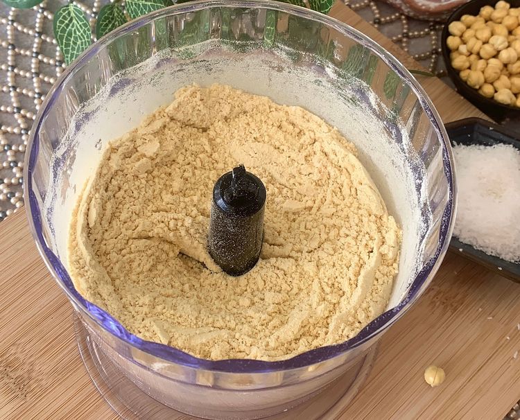 Step 1.1: Blend the roasted chickpeas in a food processor until they achieve a fine, powdery texture