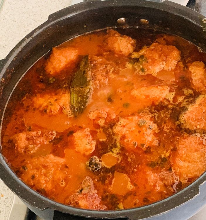 Step 2.2: Now add the fried koftas/balls to the gravy