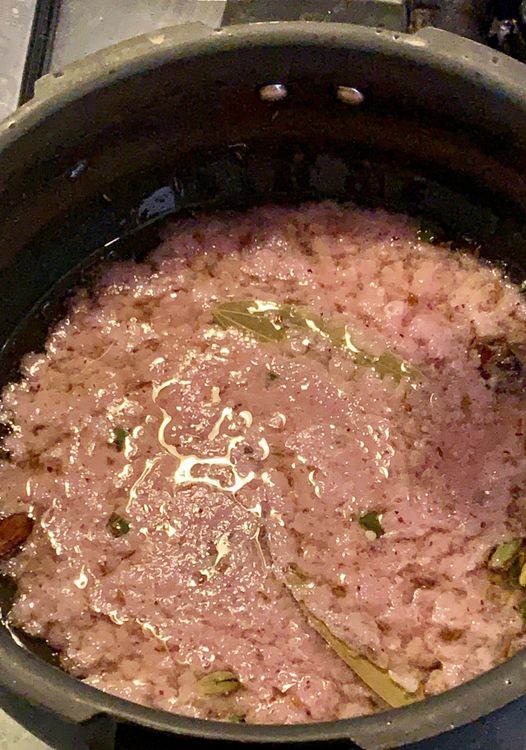 Step 1.1: Add ground onions and saute until translucent and pinkish