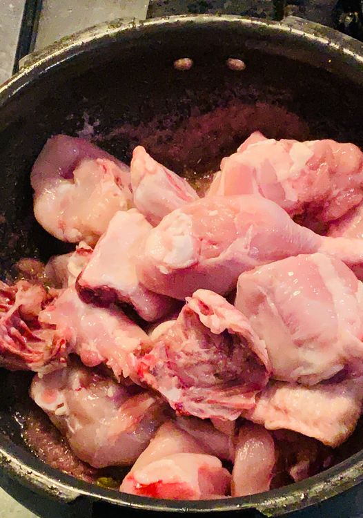Step 1.1: Add the chicken and salt, and mix well to coat them with the masala or gravy (2-3 minutes)