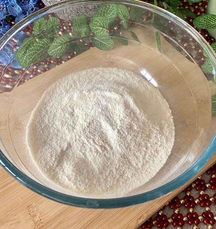 Step 1.1: Transfer the powdered suji to a large mixing bowl