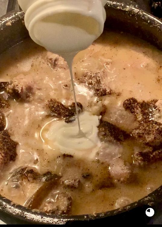 Step 1.1: Once the chicken is tender, add dry fenugreek leaves, black pepper, cream, and garam masala, and stir for 2-3 minutes