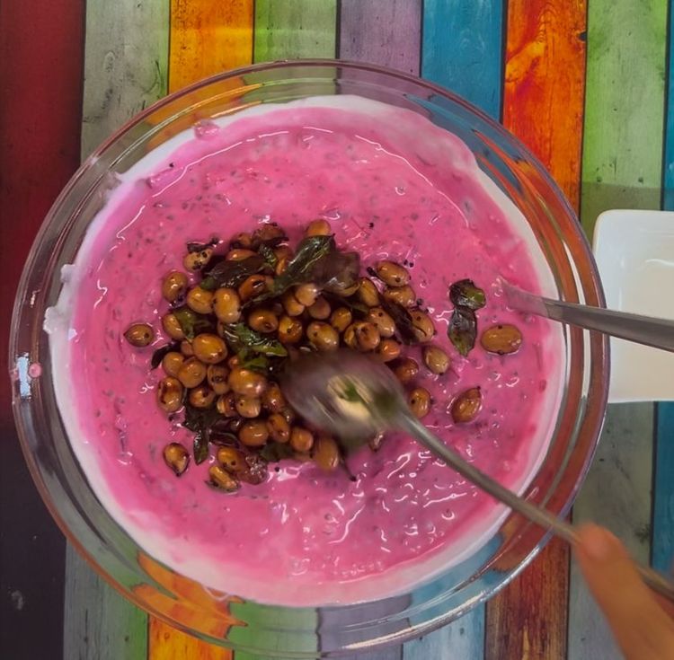 Step 3.2: Pour the tadka over the curd chia mixture