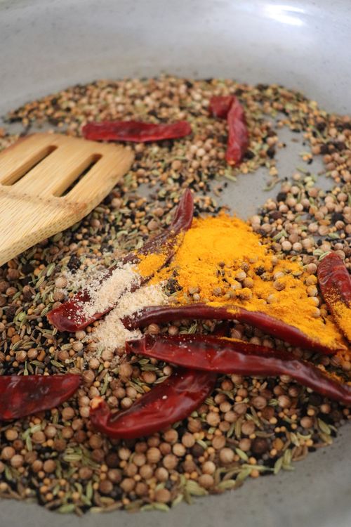 Step 1.1: Turn off the heat and immediately add asafoetida and turmeric powder