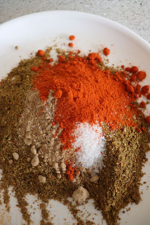 Step 3.1: Add salt, mango powder, and Kashmiri red chili powder to the ground spices