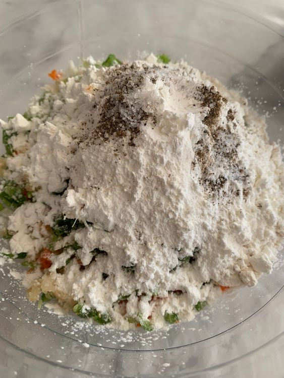 Step 1.1: Add all-purpose flour, cornflour, black pepper, and salt