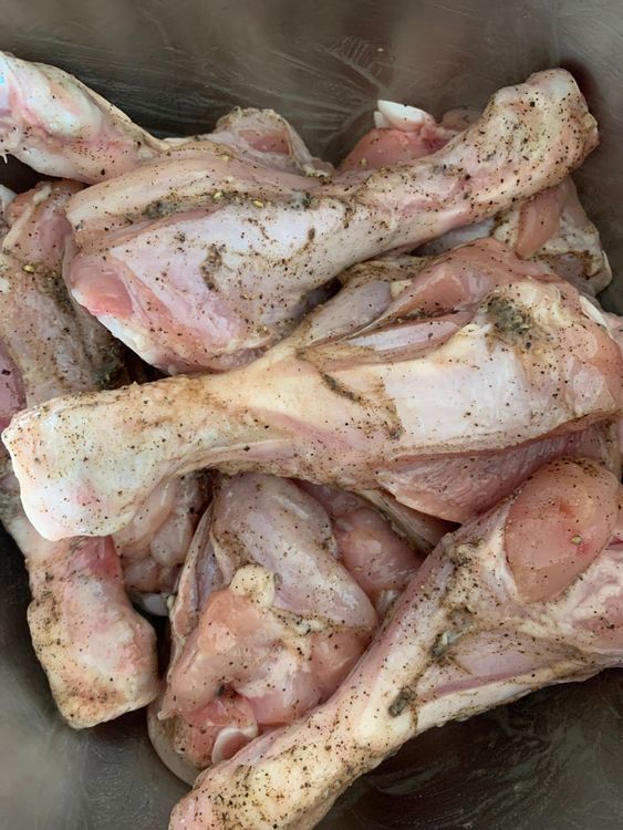 Step 1.2: Mix chicken drumsticks with salt, black pepper powder, and oil in a bowl