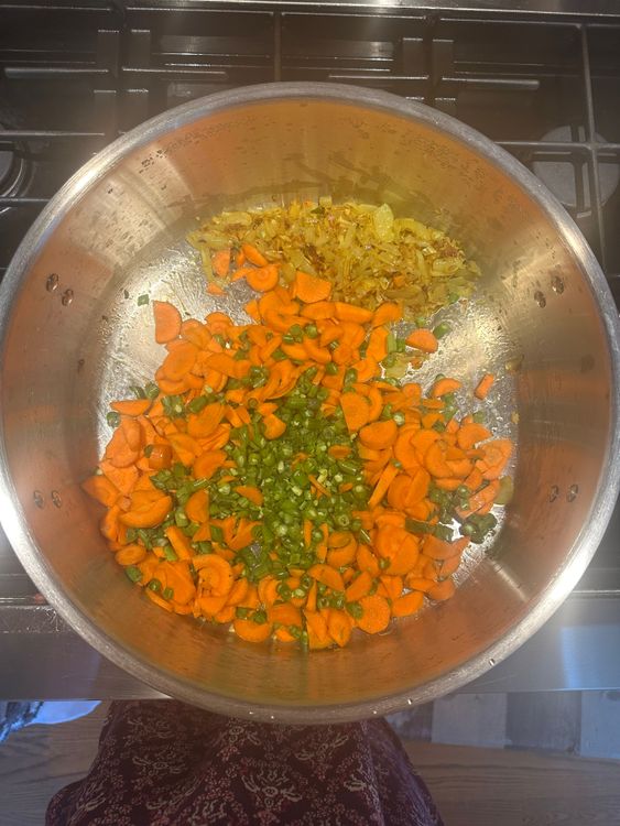 Step 1.1: Add chopped carrots and green beans