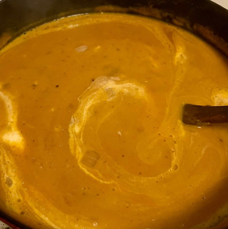 Step 1.1: Once your soup is done simmering, add the coconut milk and stir so it’s fully mixed in with the soup