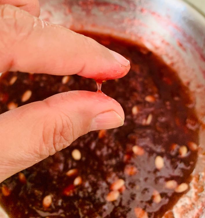 Step 3.2: It should coat the back of a spoon or form a thin string when pinched between your fingers