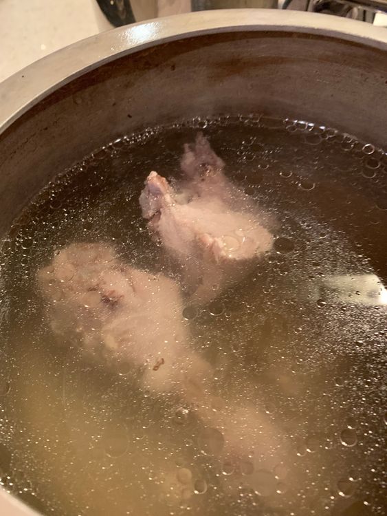 Step 1.1: In a deep pot, add a litre of water, salt, and chicken