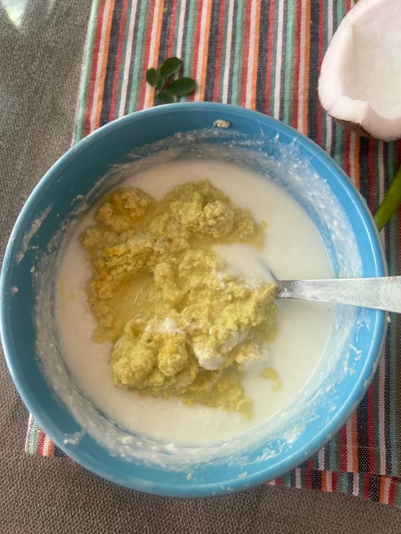 Step 3.1: Mix the coconut mixture with the whisked yogurt