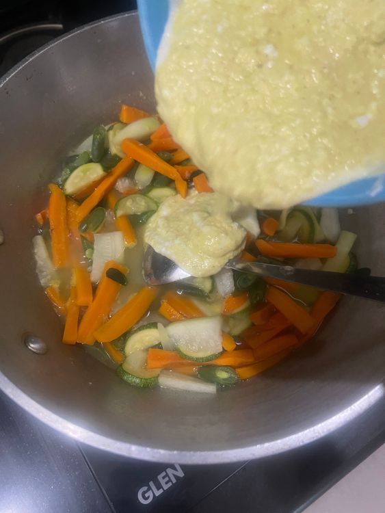 Step 3.1: Just before serving, add this mix to the cooked vegetables