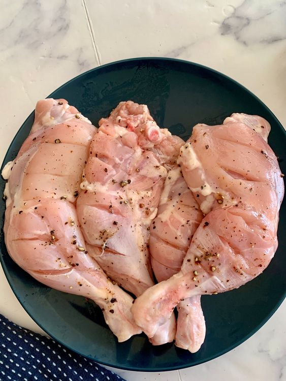 Step 2.1: Rub with salt, black pepper, and 1 tablespoon of oil