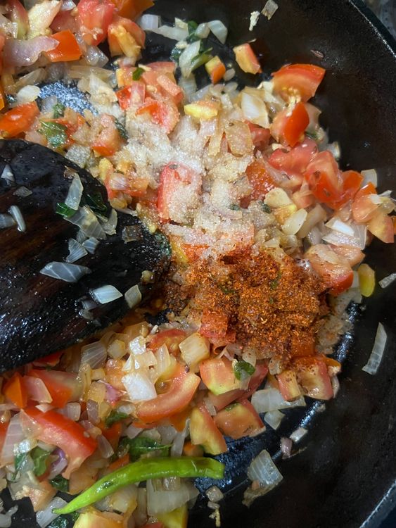 Step 2.1: Add in the salt, chilly powder and garam masala