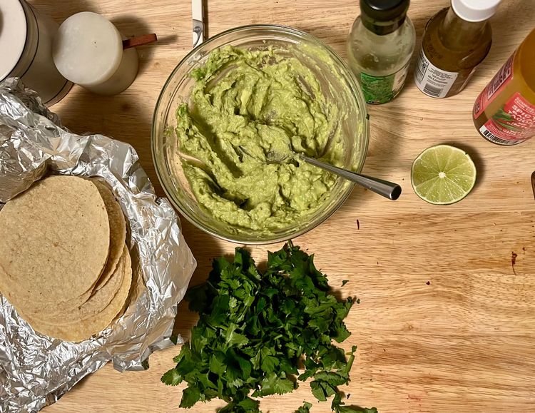 Step 1.1: While both your Brussel sprouts and onions are cooking, heat your corn tortillas one by one in a pan over medium heat for 30 seconds to 1 minute, just long enough that’s it’s warm and slightly toasted