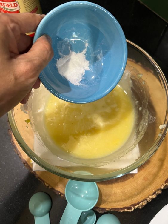 Step 1.1: Mix in baking soda and baking powder