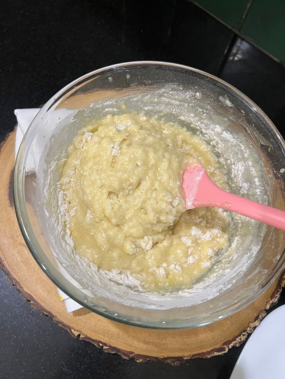 Step 1.1: Mix in the flour by lightly folding it in with the help of a silicon spatula