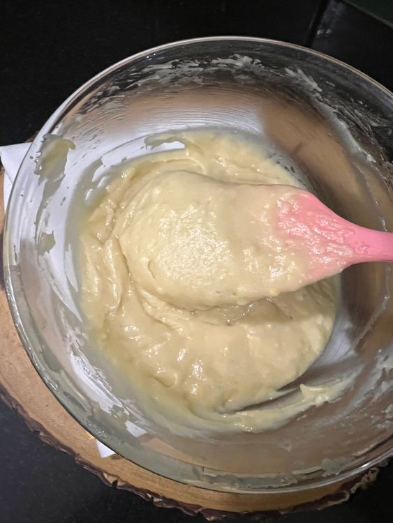 Step 1.2: Mix in the flour by lightly folding it in with the help of a silicon spatula