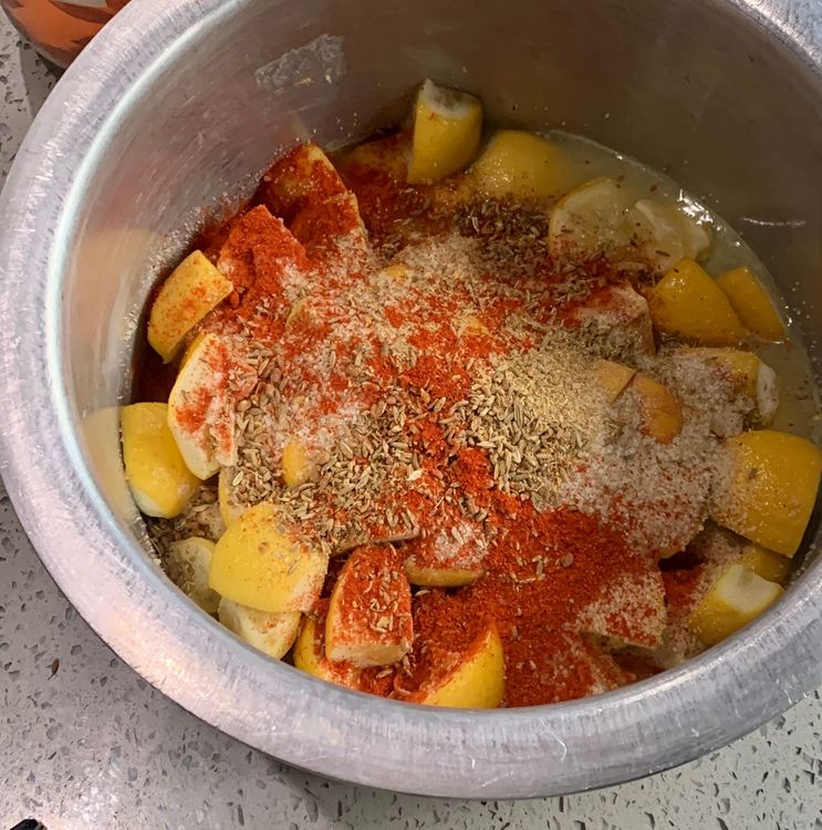 Step 1.1: Add sugar, kashmiri red chilli powder, ground fennel and fenugreek seeds, and black salt to the bowl