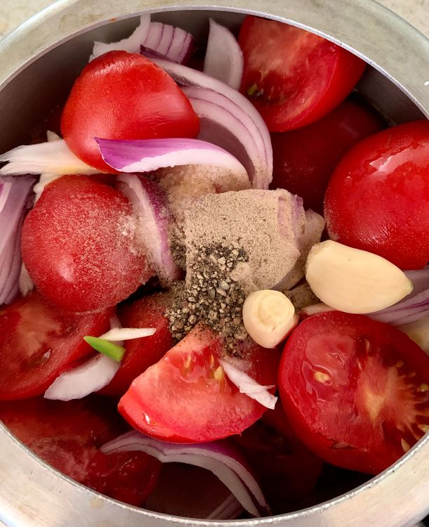 Step 1.1: In a deep pot, add all prepped ingredients along with olive oil, salt, black pepper powder, white pepper powder, cinnamon powder, sugar and water