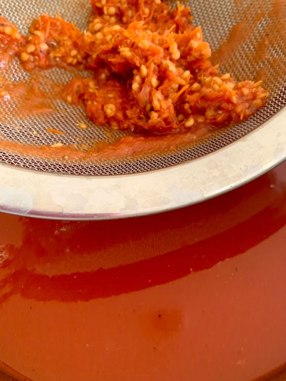 Step 1.2: Use a stick blender or liquidizer to pulse the boiled tomatoes until smooth