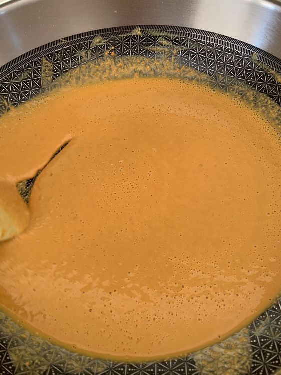 Step 3.2: Add the besan and roast it, stirring continuously, until it turns golden, aromatic, and the ghee begins to separate