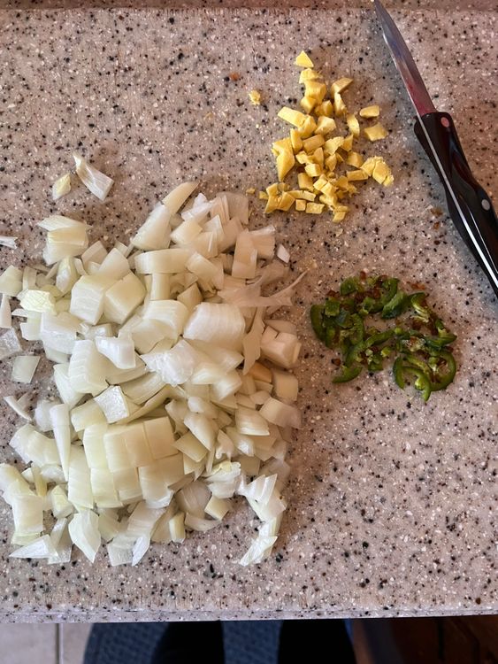 Step 2.1: Meanwhile, have your onion, ginger, chili, and spices ready