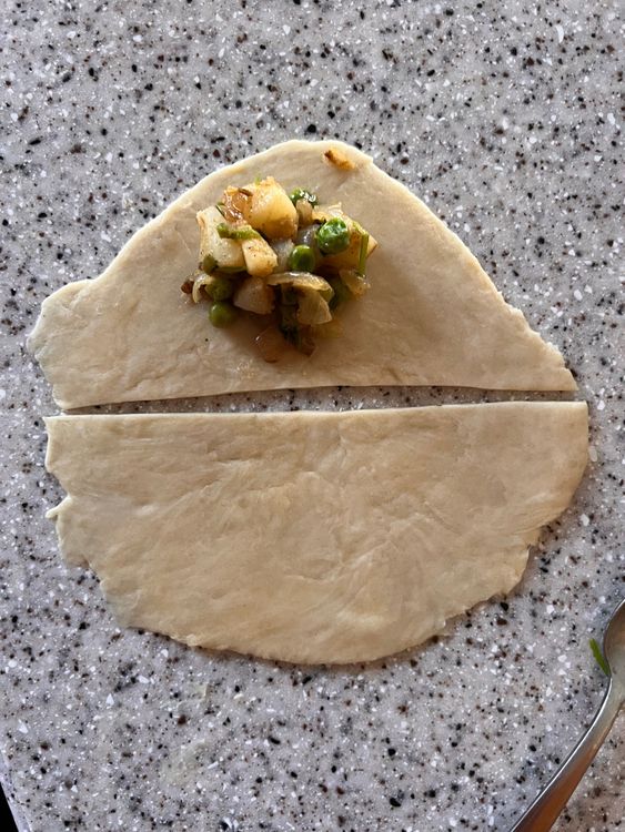 Step 3.1: On one half, add about a tablespoon's worth of filling