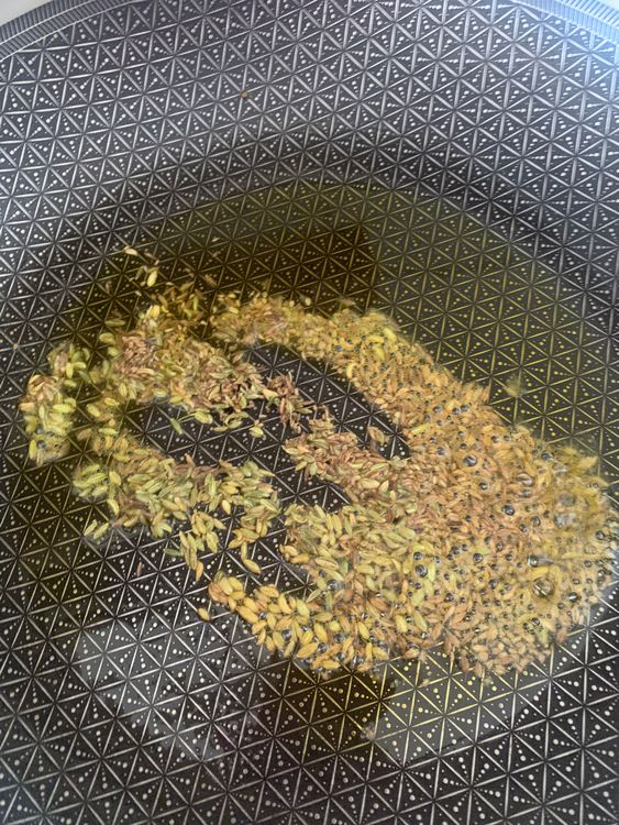 Step 1.1: Heat remaining oil over medium heat, add fennel seeds, carom seeds and cumin seeds