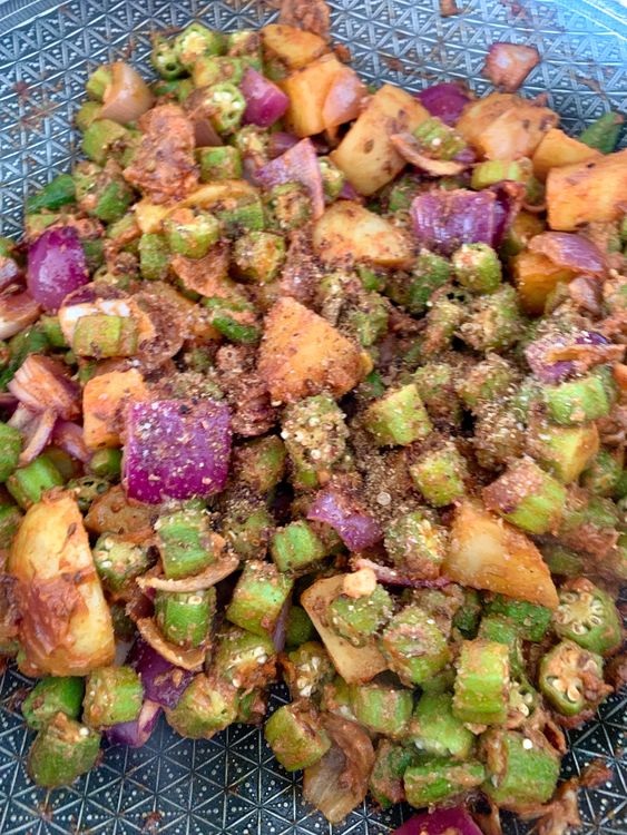 Step 1.2: Add okra and the sauteed onions