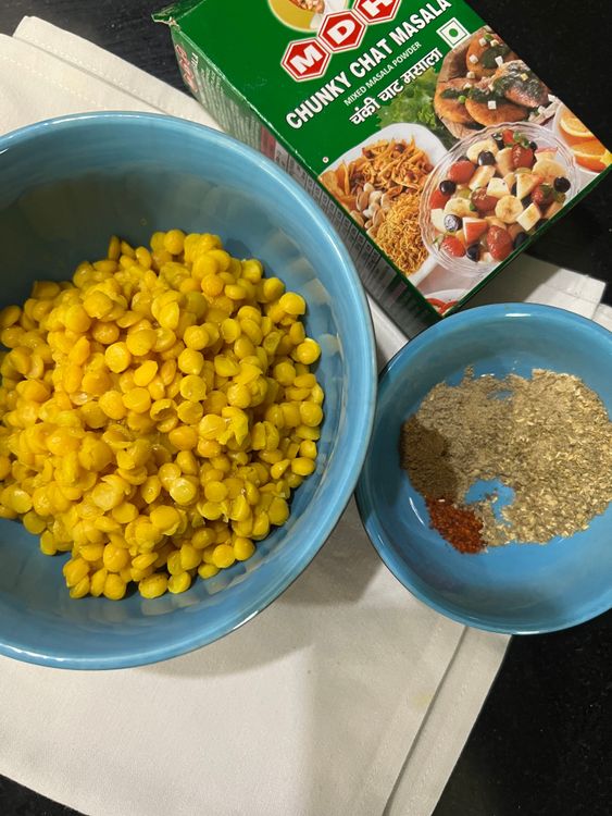 Step 1.1: For the dal, drain any excess water and add all the dry spices, chaat masala, coriander stems, and lemon juice for a fresh flavor
