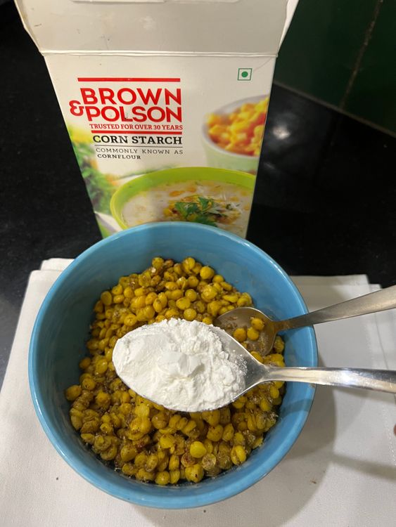 Step 1.1: Add the cornflour to the dal to absorb any extra moisture