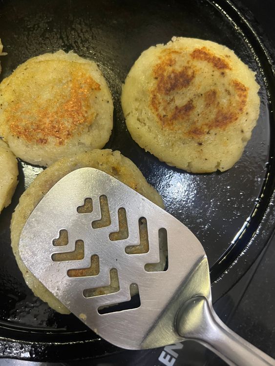 Step 1.1: Shallow fry the tikkis on a [cast iron ](https://amzn