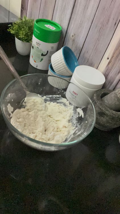 Step 1.1: Mix riceflour,rawa and curd with little water