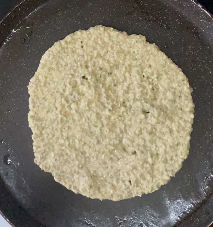 Step 1.2: Spread in bites on hot tawa as per your desired shape