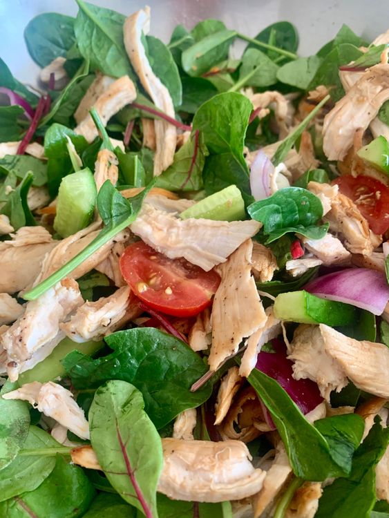 Step 1.1: Add the sliced grilled chicken to the bowl