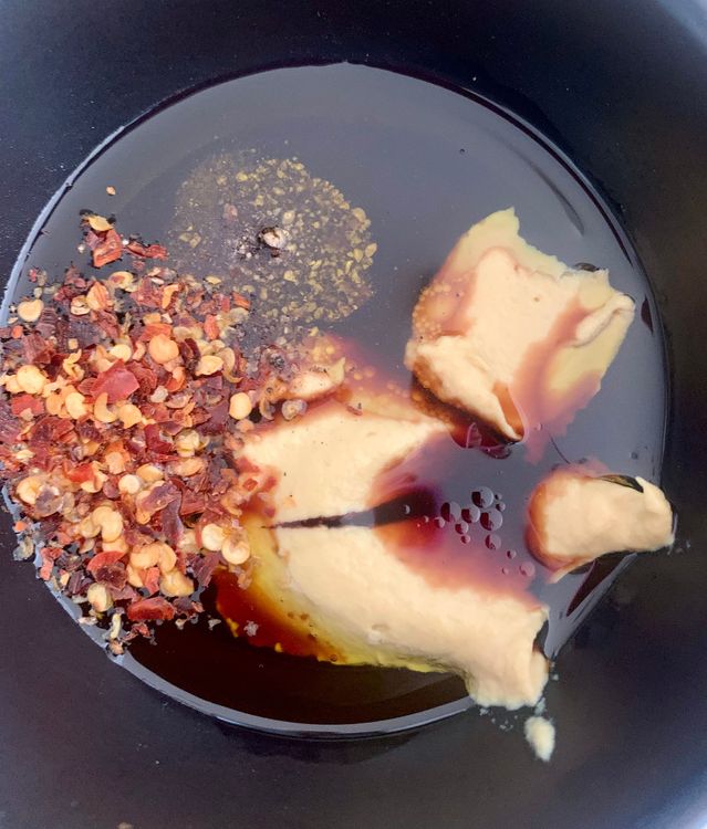 Step 1.1: Whisk together extra virgin olive oil, balsamic vinegar, dijon mustard sauce, salt black pepper powder, white pepper powder and chilli flakes in a small bowl