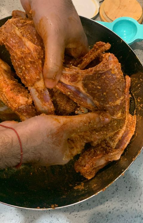 Step 1.1: Mix well and rub the spices into the lamb chops