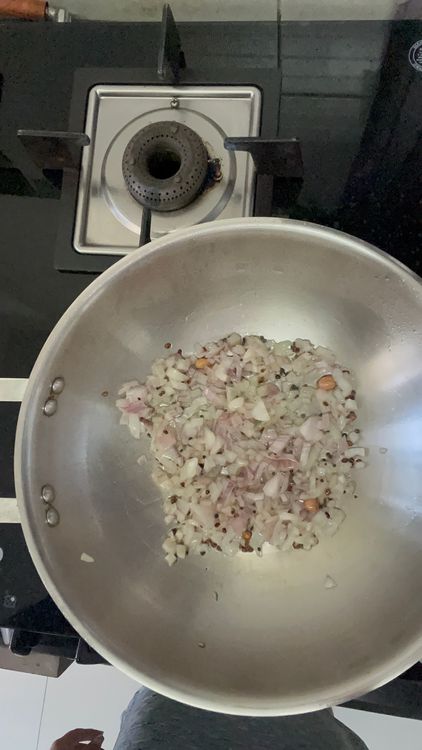 Step 1.1: In the same oil add onion , salt and pepper
