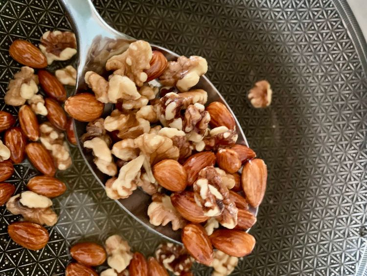 Step 2.1: Lightly roast the nuts in the same pan for 1–2 minutes until aromatic