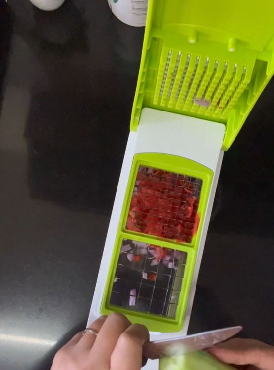 Step 1.1: Chop onion ,tomato,cucumber and chilly with the help of [chopper](https://amzn