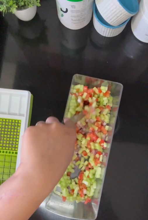 Step 1.2: Chop onion ,tomato,cucumber and chilly with the help of [chopper](https://amzn