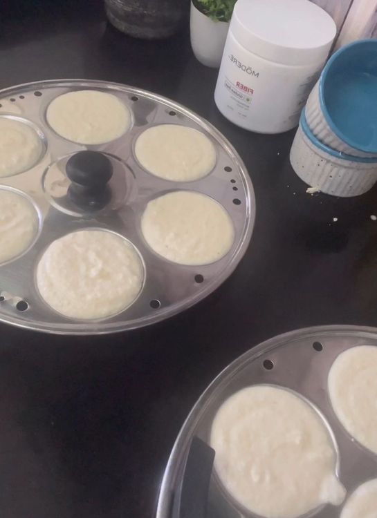 Step 1.1: Put the batter in idli plates and steam them